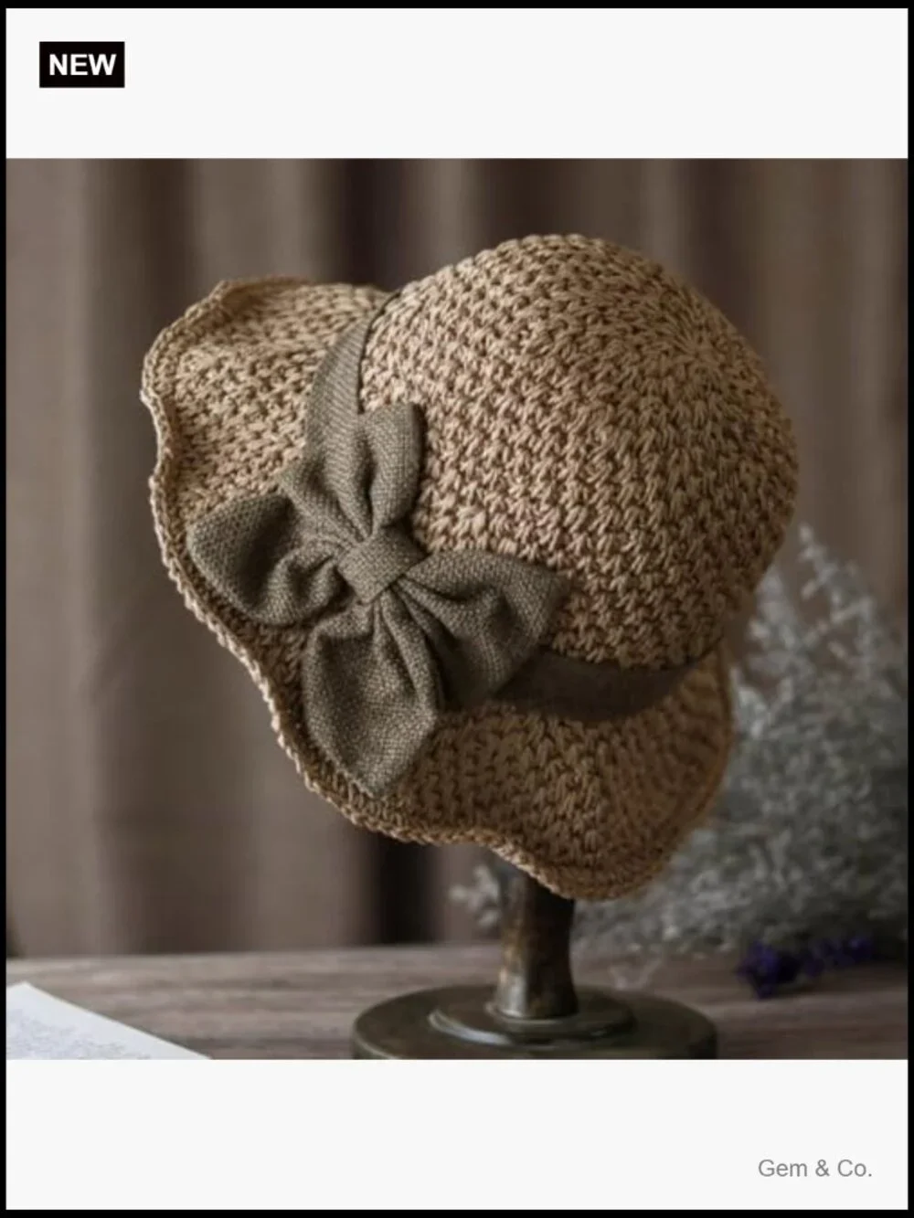 Ruffled Bow Straw Sun Hat Foldable UPF 50+ Breathable for Travel